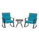 3-Piece Metal Square Outdoor Bistro Set w/ Blue Table and Cushions