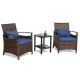 3-Piece Wicker Outdoor Bistro Set with Blue Cushion SMK-420-4P