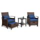 5-Piece Wicker Patio Conversation Set with Blue Cushions SMK-420-5C