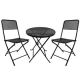 Black 3-Piece Metal Folding Outdoor Patio Furniture Sets with Folding Patio Round Table