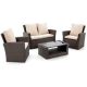 4-Piece PE Rattan Wicker Patio Conversation Set with Beige Cushions with Glass Tabletop