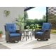 Carolina Brown Wicker 3-Piece Patio Conversation Deep Seating Set with Olefin Blue Cushions