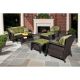 Hanover Strathmere 6 pc Deep Wicker Patio Seating Set w/ Cilantro Green Cushions