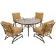 Hanover Summer Nights 5 pc Outdoor Dining Set w/ Round Glass-Top Table and Steel Rockers w/ Desert Sunset Cushions