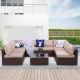 SUNVIVI Black 9-Piece Patio PE Wicker Set, Outdoor Patio Sectional Conversation Sofa Set and Glass Table with Beige Cushions