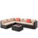 7-Piece PE Rattan Wicker Outdoor Patio Conversation Sectional Seating Set with Beige Cushions and Glass Table