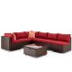 7-Piece PE Rattan Wicker Outdoor Patio Conversation Sectional Seating Set with Red Cushions and Glass Table