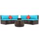4-Piece Half-Moon PE Rattan Wicker Outdoor Patio Conversation Set with Blue Cushion and Round Coffee Table
