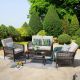 Nuu Garden Rattan 4-Piece Outdoor Wicker Sofa Set Patio Conversation set with Beige Cushions