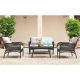 Nuu Garden 4-Piece Rattan Wicker Patio Conversation Set Outdoor Sofa Set in Brown with Beige Cushions