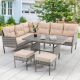 Gray 6-Piece Wicker Patio Conversation Set with Beige Cushions PE Rattan Patio Sectional Sofa Set