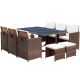 Brown 11-Piece Rattan Wicker Outdoor Dining Set w/ Washed Beige Cushion and Glass Table