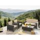 Black 4-Pieces PE Wicker Patio Conversation Set, Outdoor Couch Sectional Set w/ Glass Table, Beige Cushions