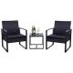 Black 3-Piece Steel Outdoor Wicker Patio Furniture Sets Outdoor Bistro Set with Black Cushion