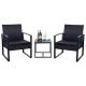 Black 3-Piece Patio Sets Steel Outdoor Wicker Patio Furniture Sets Outdoor Bistro Set w/ Black Cushion