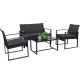 4-Piece Wicker Outdoor Patio Deep Seating Set w/ Black Cushions and Coffee Table
