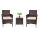 Brown 3-Pieces Patio Furniture PE Rattan Outdoor Conversation Set w/Table Backyard Garden Set w/ Beige Cushion