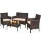 Brown 4-Pieces Wicker Outdoor Patio Furniture Sets Rattan Chair Wicker Set w/ Beige Cushion