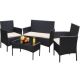 Tozey 4-Pieces Black Wicker Patio Furniture Sets Patio Conversation Sets with Beige Cushion