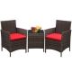 Tozey 3-Pieces Wicker Red Patio Furniture Set Outdoor Patio Conversation Set with Table with Red Cushion