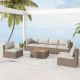 7-Piece Wicker Outdoor Sectional Set Patio Furniture Sets with Beige Cushions