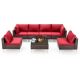 Bnbn 7-Piece Wicker Patio Conversation Set with Wine Red Cushions