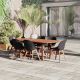 Emi 7 pc. Patio Rectangular Dining Table Set Eucalyptus Wood Set Ideal for Outdoors, Black