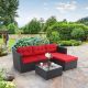 Rattan Outdoor Patio Sectionals Conversation Set Sofas w/ Red Cushions