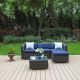 Rattan Outdoor Sectionals Patio Conversation Set Sofas w/ Blue Cushions