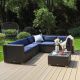PHI VILLA Rattan Outdoor Sectionals Patio Conversation Set Sofas w/ Blue Cushions