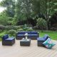 Rattan Outdoor Sectionals Conversation Set Sofas w/ Blue Cushions - THD-EGF006-B2