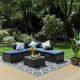 Rattan Outdoor Sectionals Patio Conversation Set Sofas w/ Blue Cushions - THD-EGF006-B3