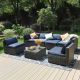 Rattan Outdoor Sectionals Patio Conversation Set Sofas w/ Blue Cushions - THD-EGF007-B