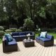 Rattan Outdoor Sectionals Conversation Set Sofas w/ Blue Cushions - THD-GF008-ABC-B