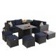 Rattan Outdoor Sectionals Conversation Set Sofas w/ Blue Cushions - THD-GF068