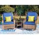 Black 3-Pieces Metal Patio Conversation Sectional Seating Set with CushionGuard Blue Cushions