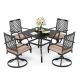 5-Piece Metal Outdoor Dining Set with Swivel Chairs with Beige Cushions