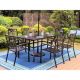 Black 7-Piece Metal Rectangle Patio Outdoor Dining Set with Slat Table and Fashion Stackable Chairs