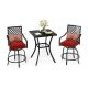 3-Piece Metal Square Outdoor Bistro Patio Bar Set with Swivel Bistro Chairs with Red Cushion