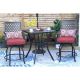 3-Piece Metal Square Outdoor Bistro Patio Bar Set with Slat Bar Table and Swivel Bistro Chairs with Red Cushion