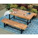 Black 3-Piece Metal Patio Acacia Wood with Rectangular Table Outdoor Dining Set and Long Benches
