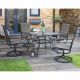 Black 5-Piece Metal Square Patio Outdoor Dining Set with Slat Table and Textilene Swivel Chairs
