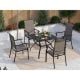 Black 5-Piece Metal Slat Square Table Patio Outdoor Dining Set with Padded Textilene Chairs