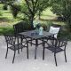 PHI VILLA Black 5-pc Metal Outdoor Patio Dining Set with Slat Square Table and Modern Stackable Chairs