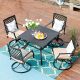 PHI VILLA Black 5-pc Metal Outdoor Patio Dining Set with Slat Square Table and Swivel Chairs with Beige Cushions