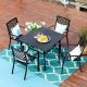 PHI VILLA Black 5-Piece Metal Outdoor Patio Dining Set with Slat Square Table and Elegant Stackable Chairs