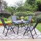 PHI VILLA 5-pc Black Metal Patio Outdoor Dining Set with Slat Square Table and Grey Folding Reclining Sling Chairs