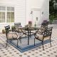 5-Piece Black Metal Square Outdoor Dining Set w/ Beige Cushions