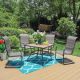 PHI VILLA Black 5-Piece Metal Outdoor Patio Dining Set with Wood-Look Square Table and C-Spring Textilene Chairs