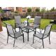 Black 5-Piece Metal Square Table Patio Outdoor Dining Set w/ Padded Textilene Chairs